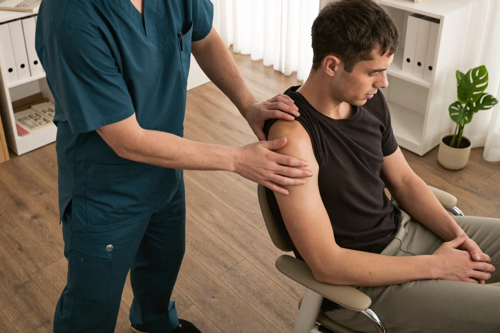 Fisioterapeuta tratando o ombro de um paciente