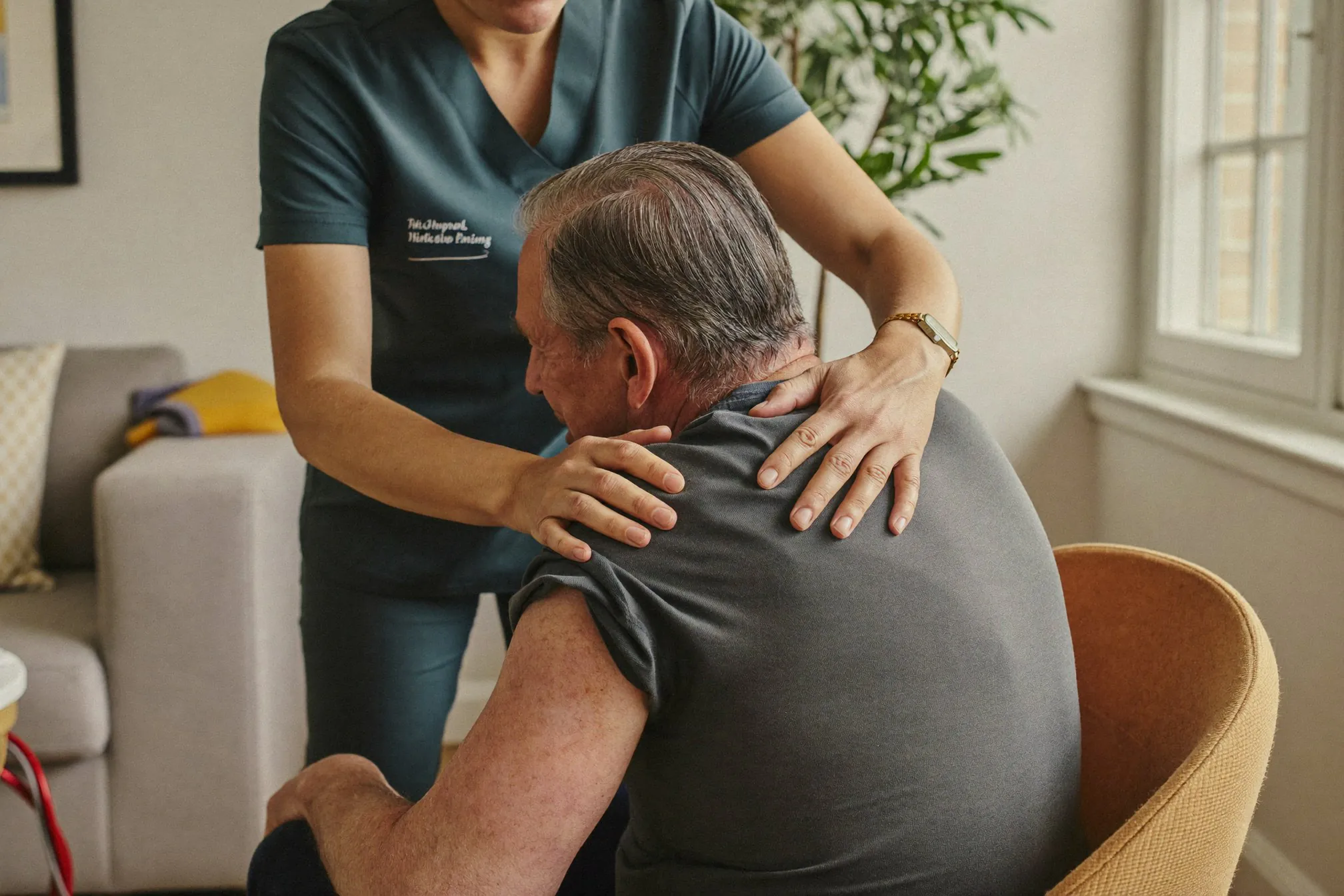 Fisioterapeuta em atendimento domiciliar